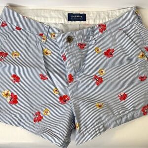 🌸 Old Navy Everyday Shorts – Blue Stripe with Red & Yellow Floral Print